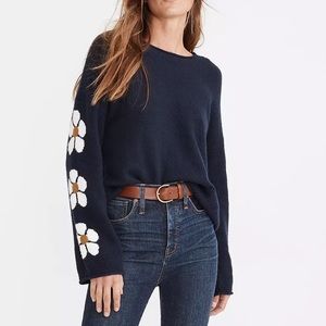 Madewell navy sweater with flower sleeves, size XS